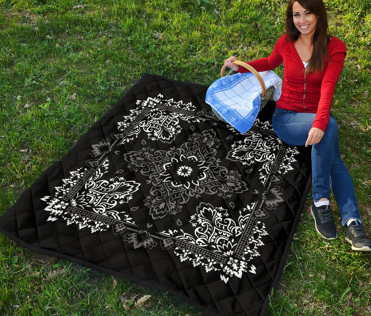 Quilt 3 White Gray on Black Bandana Quilt