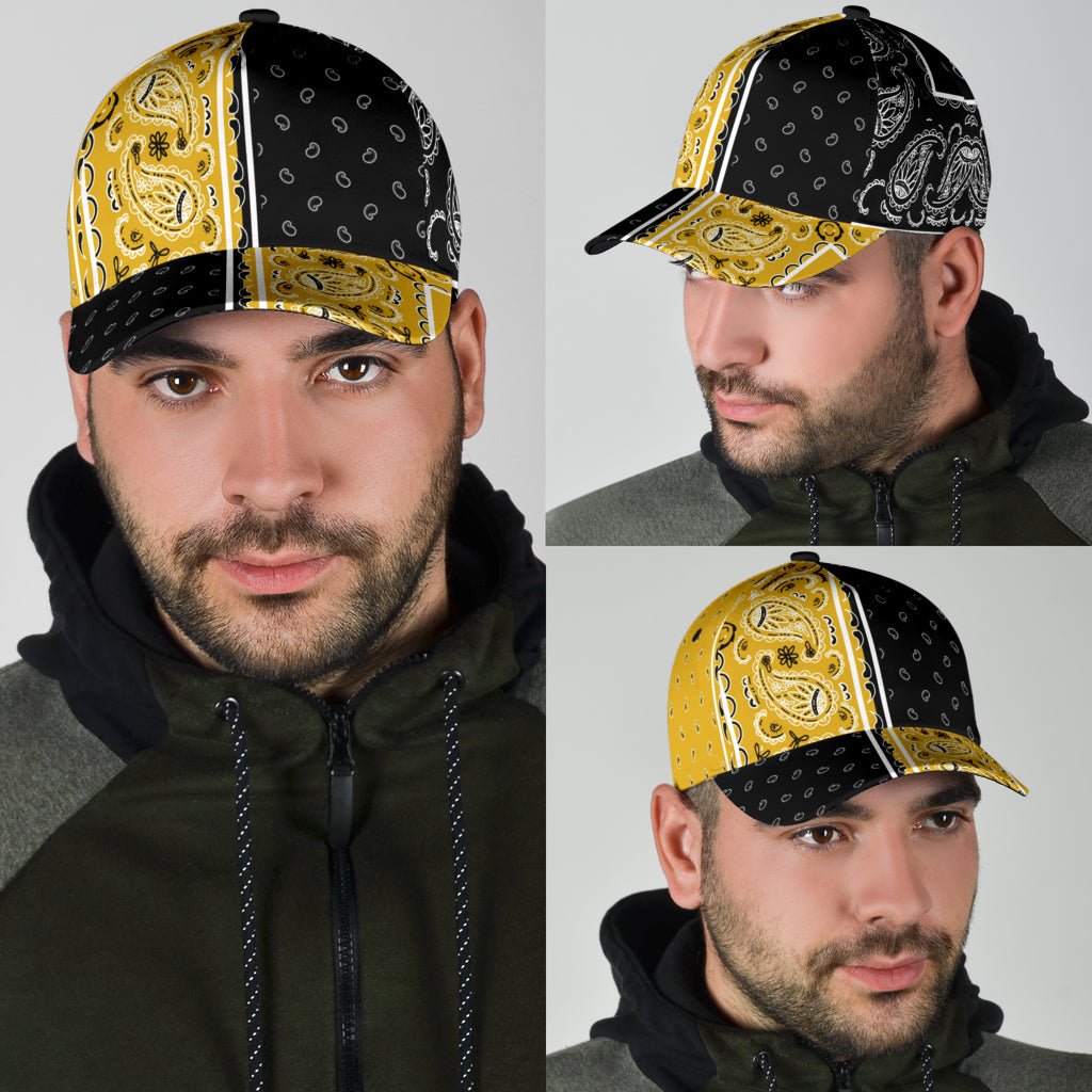 Classic Cap - Bandana Style Black Gold Panels