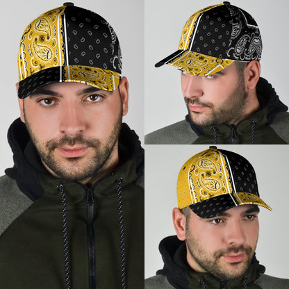 Classic Cap - Bandana Style Black Gold Panels