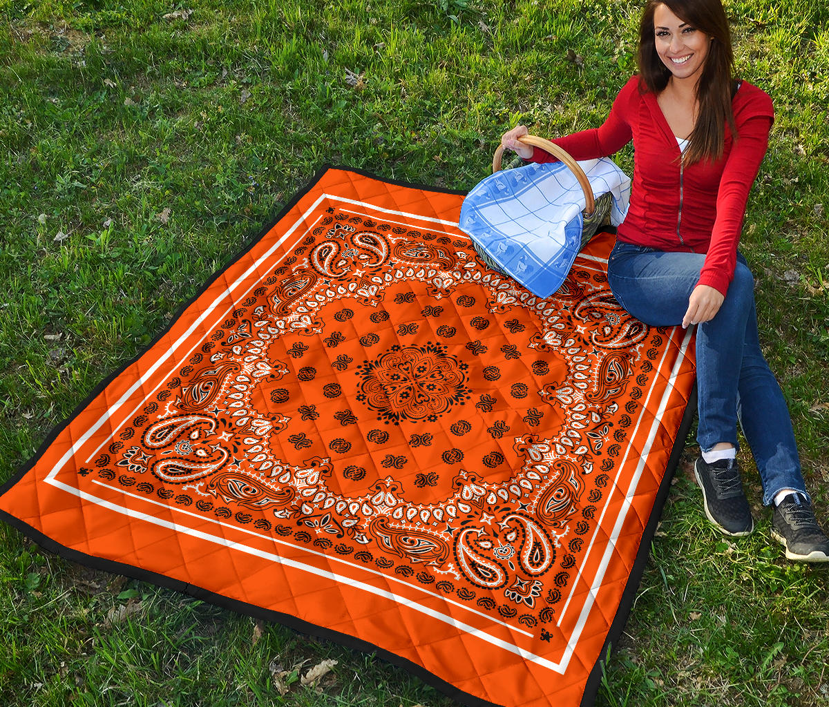 Quilt 2 Black and White on Perfect Orange, White Sq.