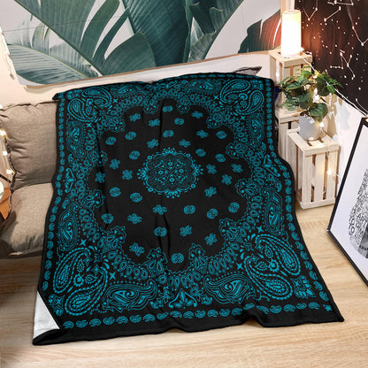 Ultra Plush 2 Dk Teal on Black Bandana Throw Blanket