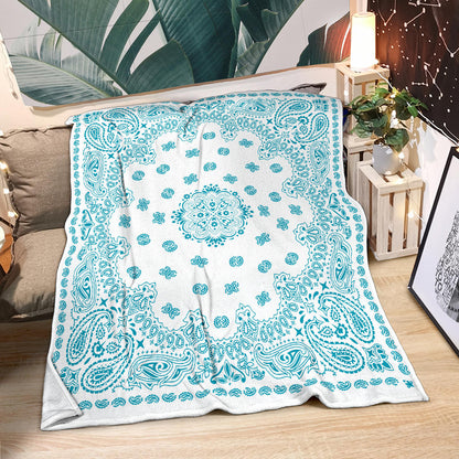 Ultra Plush 2 Teal on White Bandana Throw Blanket