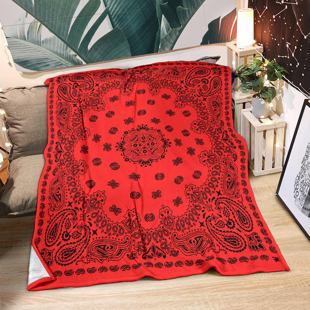 Ultra Plush 2 Black on Red Bandana Throw Blanket