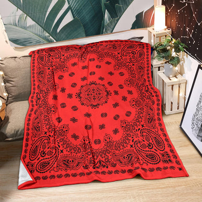 Ultra Plush 2 Black on Red Bandana Throw Blanket