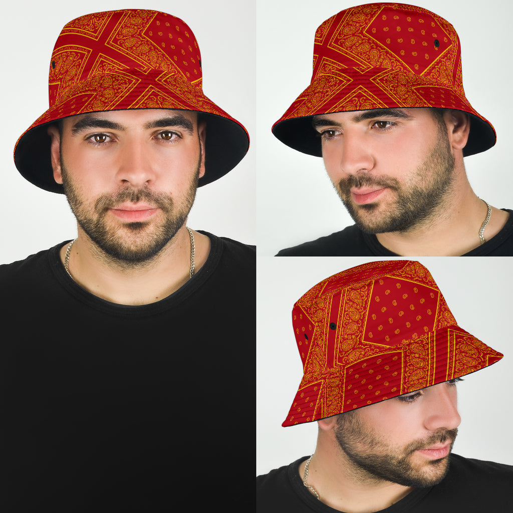 red and yellow bandana hat