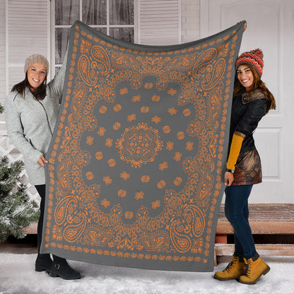 Ultra Plush 2 Orange on Gray Bandana Throw Blanket