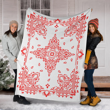Ultra Plush 3 Red On White Bandana Throw Blanket