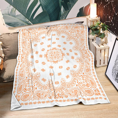 Ultra Plush Orange on White Bandana Throw Blanket