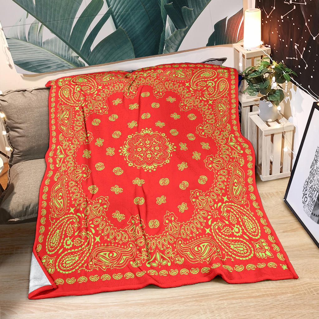 Ultra Plush 2 Lime on Red Bandana Throw Blanket