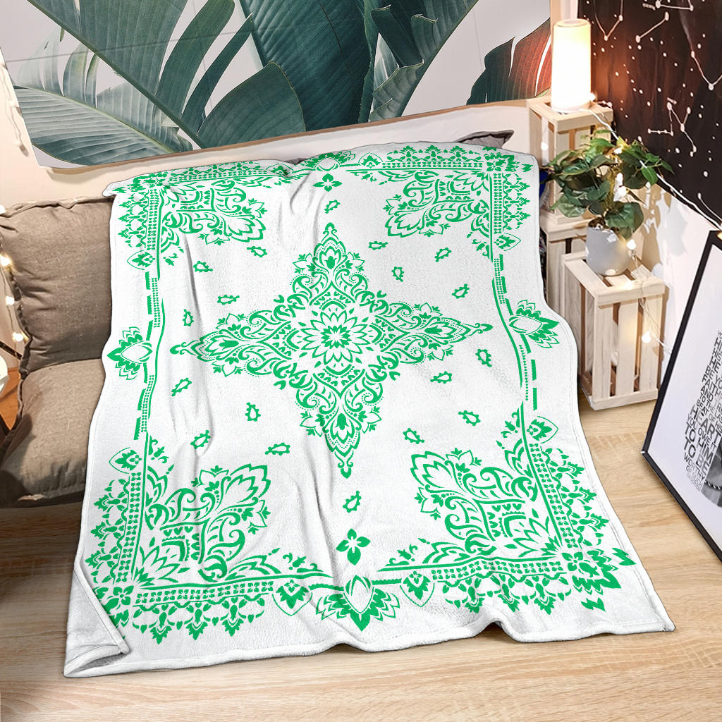 Ultra Plush 3 Green on White Bandana Throw Blanket