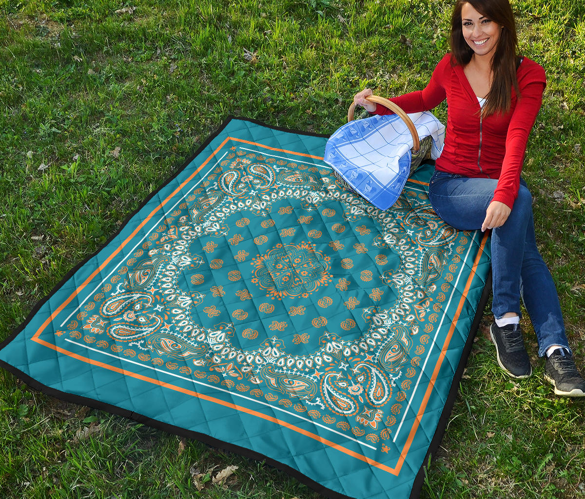 Quilt 2 Orange Bandana on Teal