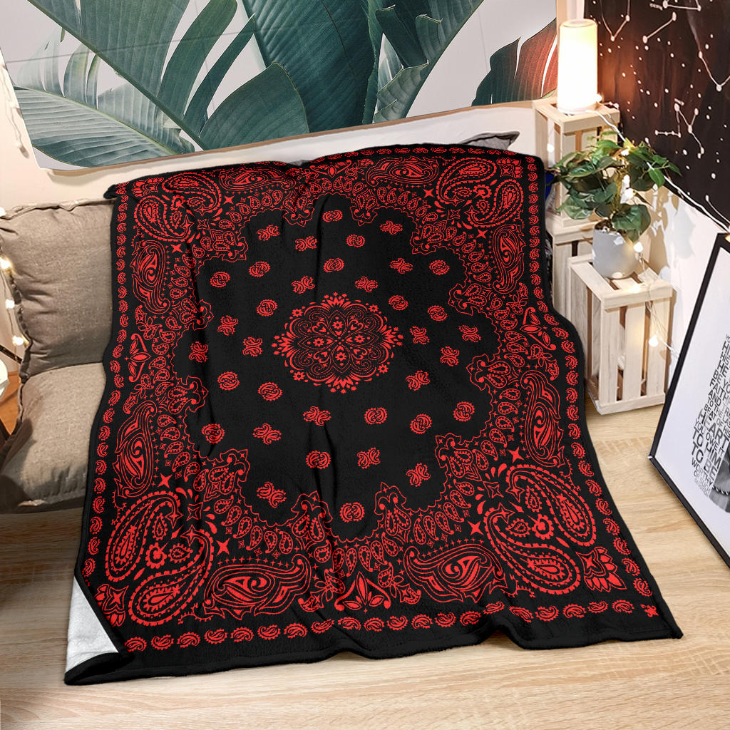 Ultra Plush 2 Red on Black Bandana Throw Blanket