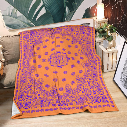 Ultra Plush 2 Violet on Orange Bandana Throw Blanket