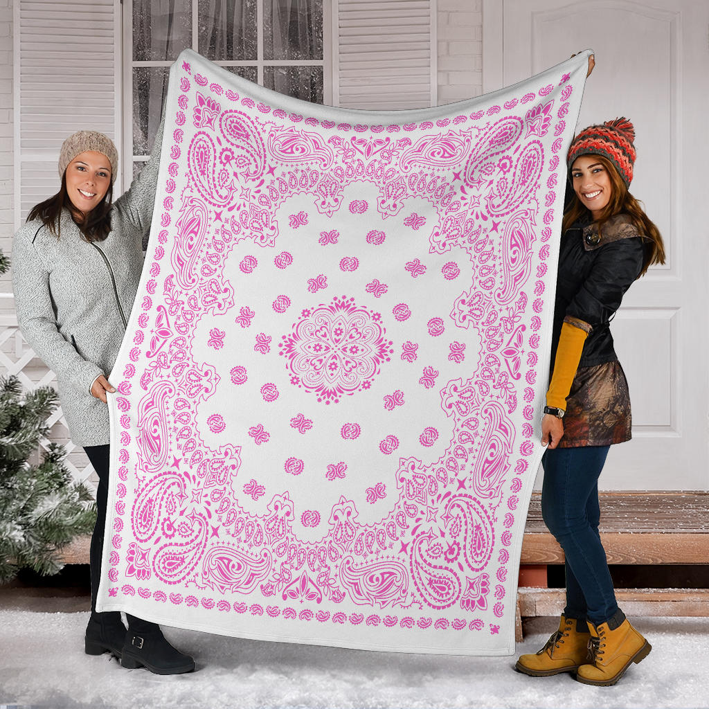Ultra Plush 2 Pink on White Bandana Throw Blanket