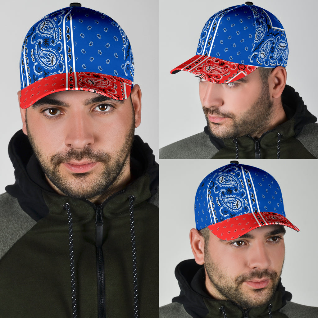 Classic Cap - Cobalt Bandana Style w Red Bill