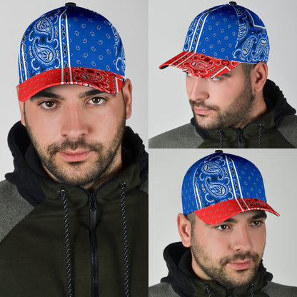 Classic Cap - Cobalt Bandana Style w Red Bill