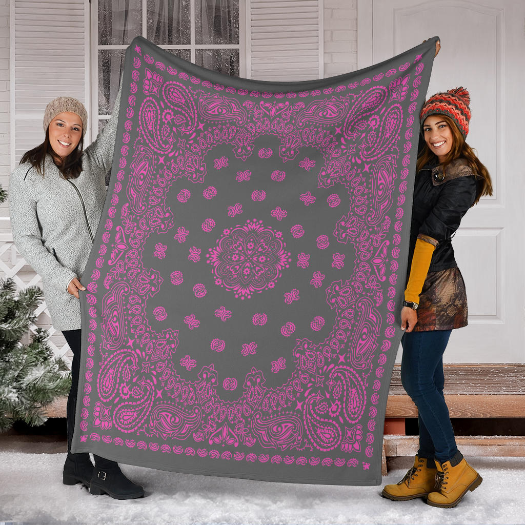 Ultra Plush 2 Pink on Gray Bandana Throw Blanket