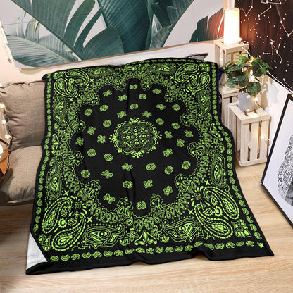 Ultra Plush 2 Lime on Black Bandana Throw Blanket