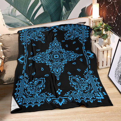 Ultra Plush 3 Lt Blue on Black Bandana Throw Blanket