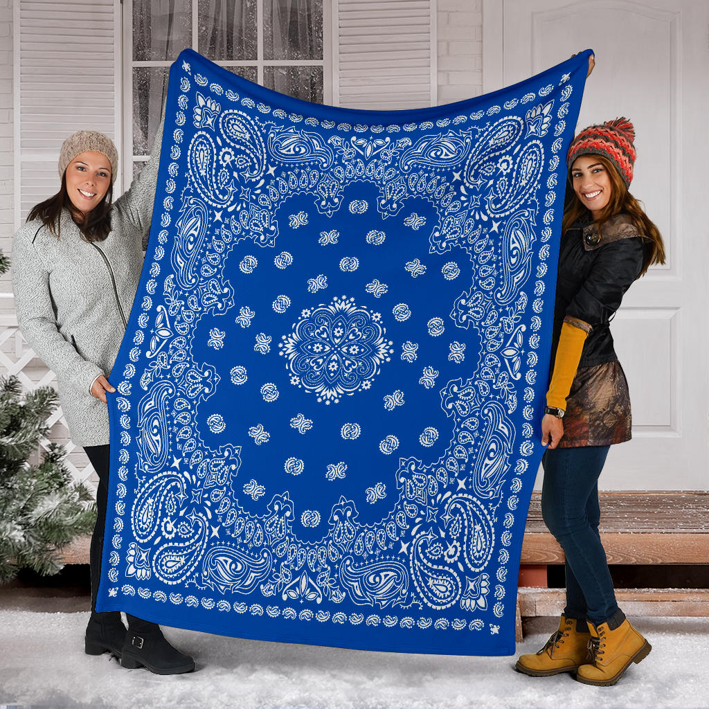 Ultra Plush 2 White on Cobalt Bandana Throw Blanket