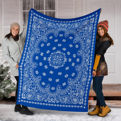 Ultra Plush 2 White on Cobalt Bandana Throw Blanket