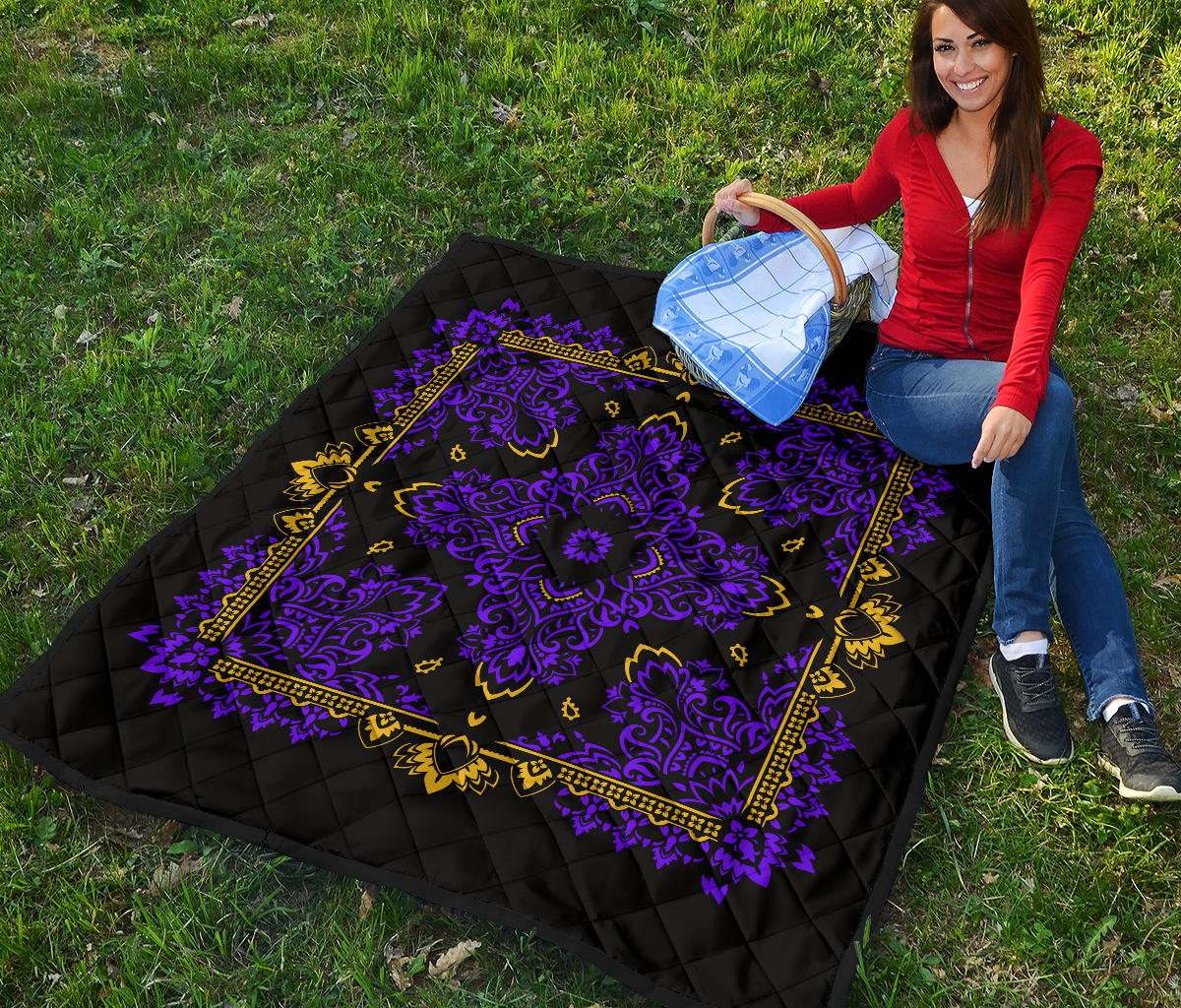 Quilt 3 Violet Gold Bandana on Black