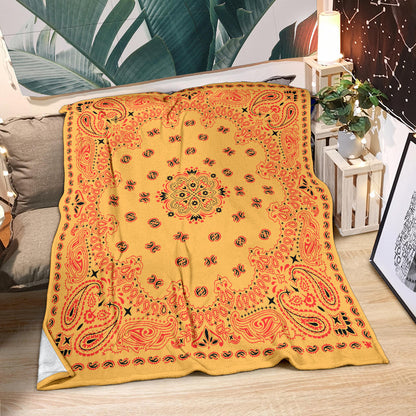 Ultra Plush Red on Peach Bandana Throw Blanket
