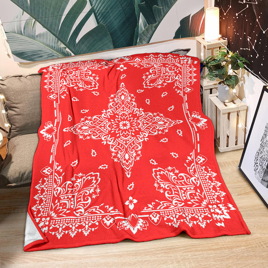 Ultra Plush 3 Red on White Bandana Throw Blanket