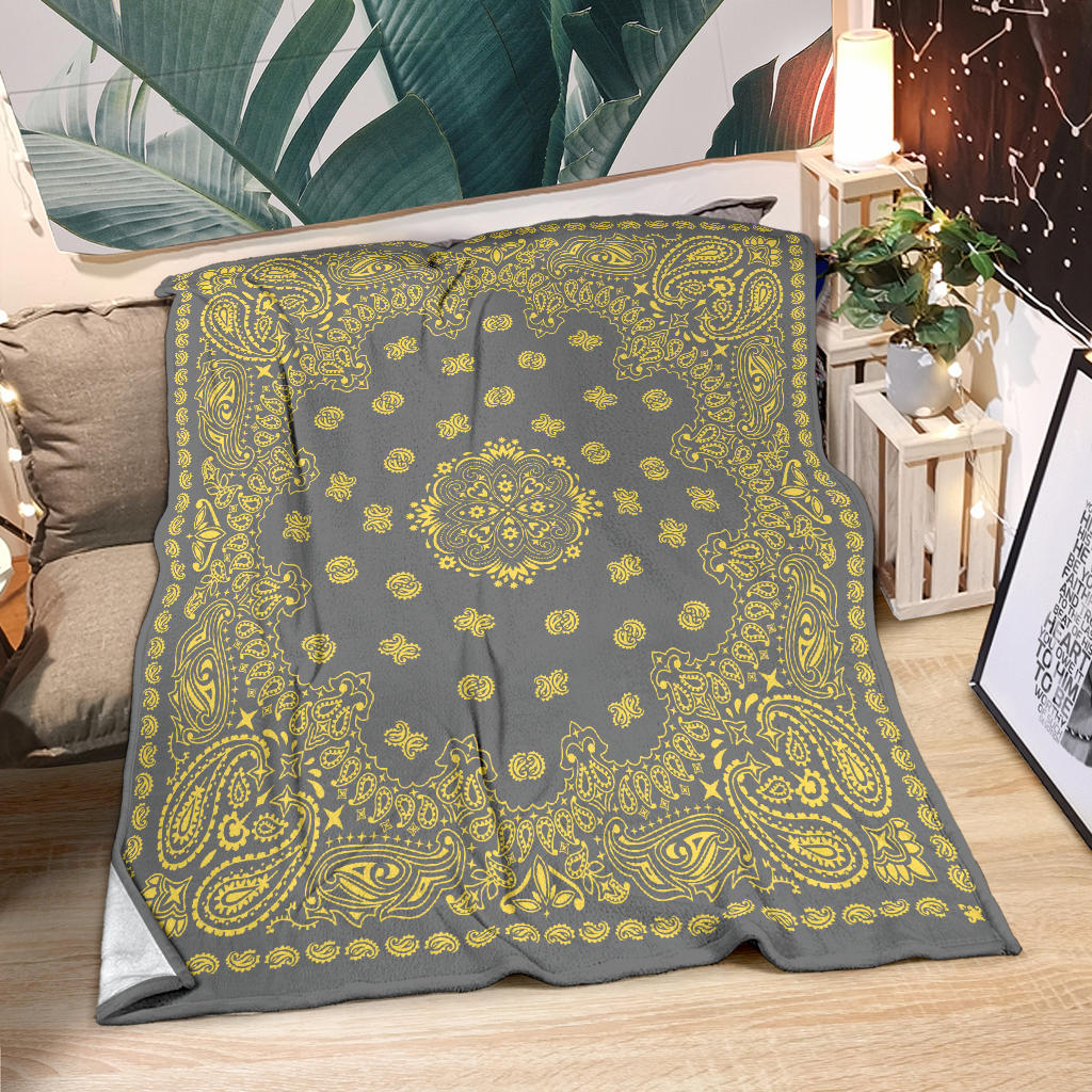 Ultra Plush 2 Yellow on Gray Bandana Throw Blanket