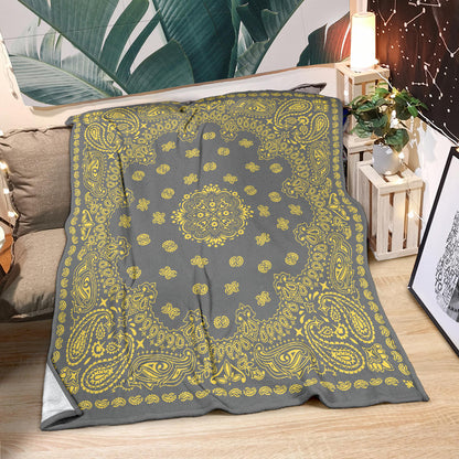 Ultra Plush 2 Yellow on Gray Bandana Throw Blanket
