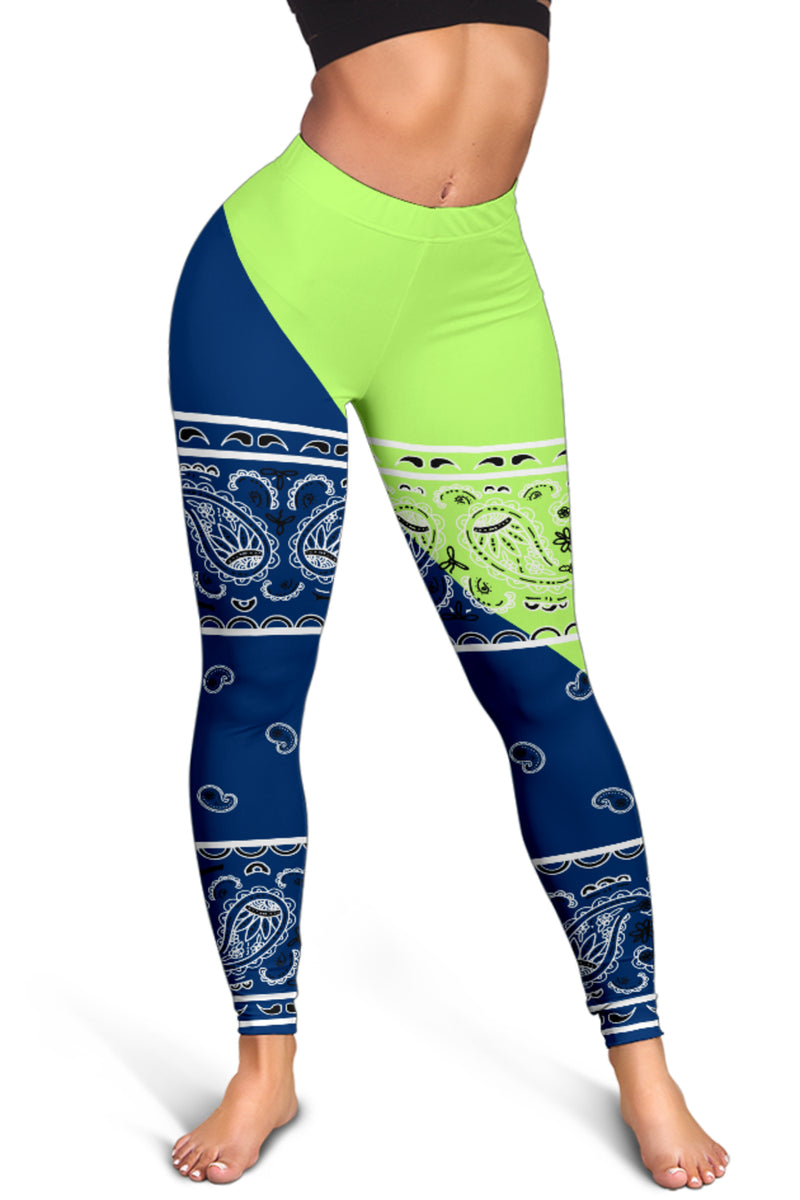 Women's Leggings - Navy and Bright Green