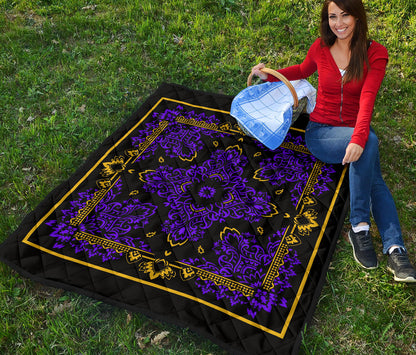 Quilt 3 Violet Gold Bandana on Black w Sq