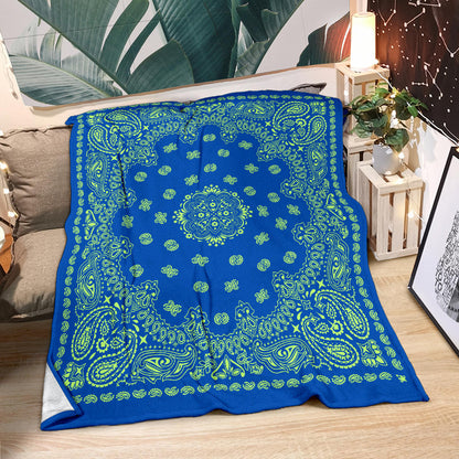 Ultra Plush 2 Lime on Cobalt Bandana Throw Blanket