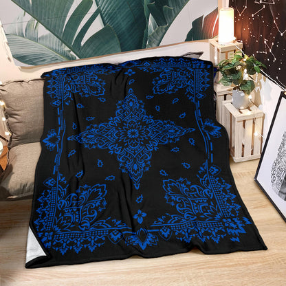 Ultra Plush 3 Cobalt on Black Bandana Throw Blanket