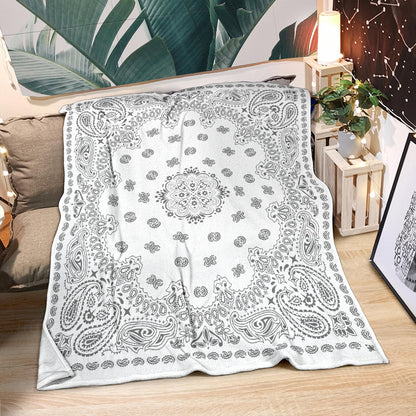 Ultra Plush 2 Gray on White Bandana Throw Blanket