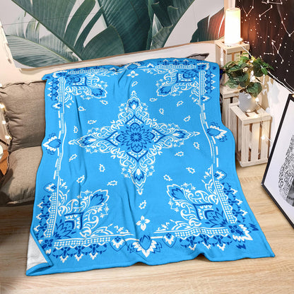 Ultra Plush 3 White and Blue on Lt Blue Bandana Throw Blanket