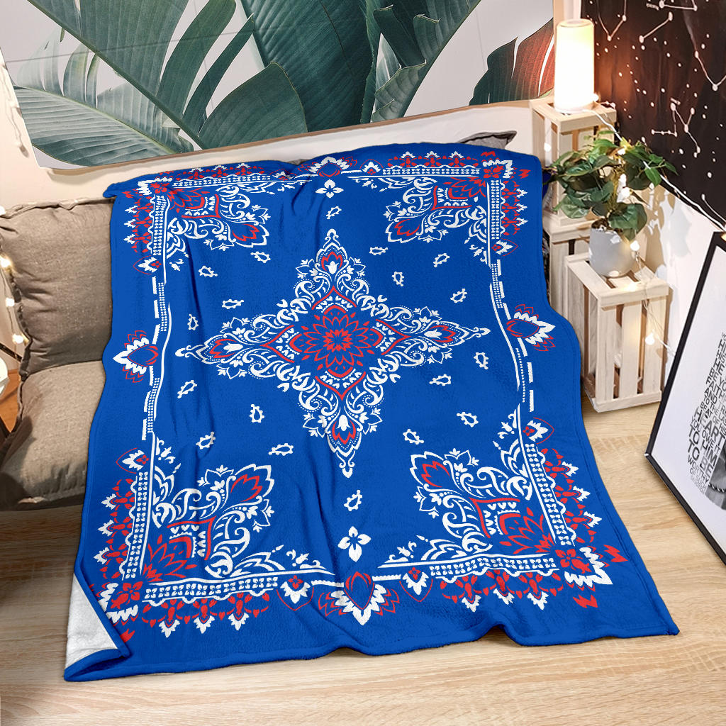 Ultra Plush 3 Red White on Blue Bandana Throw Blanket