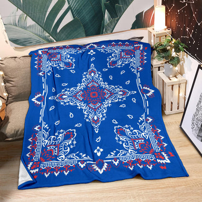 Ultra Plush 3 Red White on Blue Bandana Throw Blanket