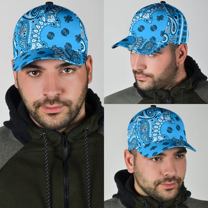 Classic Cap 2 - Black on Lt Blue All Over Design