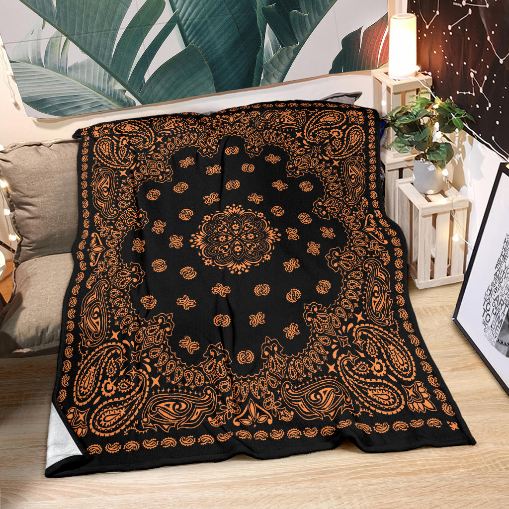 Ultra Plush 2 Orange on Black Bandana Throw Blanket