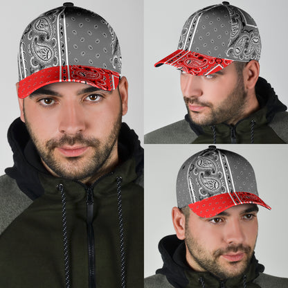 Classic Cap - Gray Bandana Style w Red