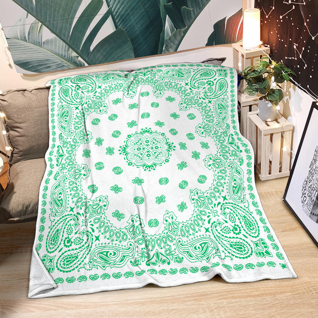 Ultra Plush 2 Green on White Bandana Throw Blanket
