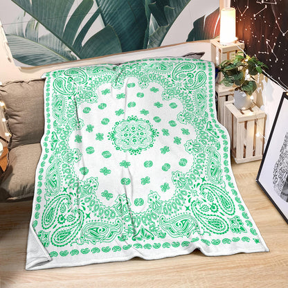 Ultra Plush 2 Green on White Bandana Throw Blanket