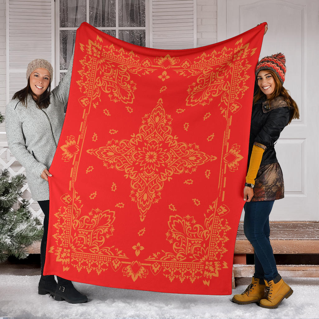 Ultra Plush 3 Orange on Red Bandana Throw Blanket