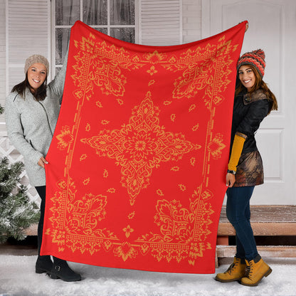Ultra Plush 3 Orange on Red Bandana Throw Blanket