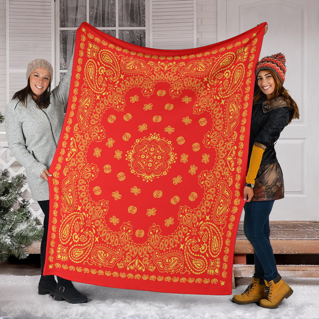 Ultra Plush 2 Yellow on Red Bandana Throw Blanket