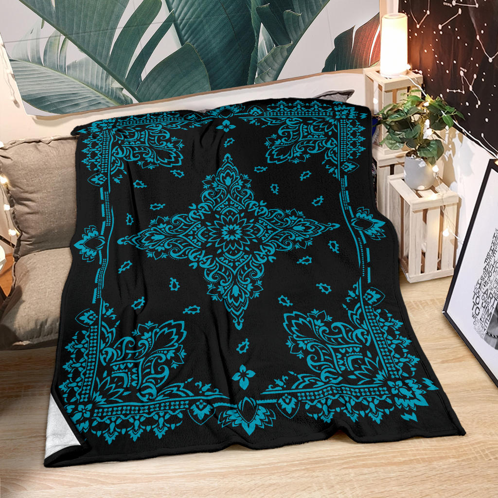 Ultra Plush 3 Teal on Black Bandana Throw Blanket