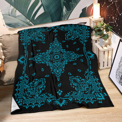 Ultra Plush 3 Teal on Black Bandana Throw Blanket