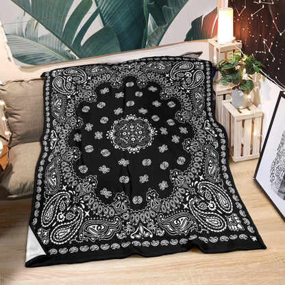 Ultra Plush 2 White on Black Bandana Throw Blanket