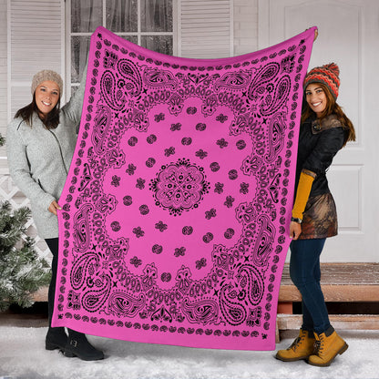 Ultra Plush 2 Black on Pink Bandana Throw Blanket